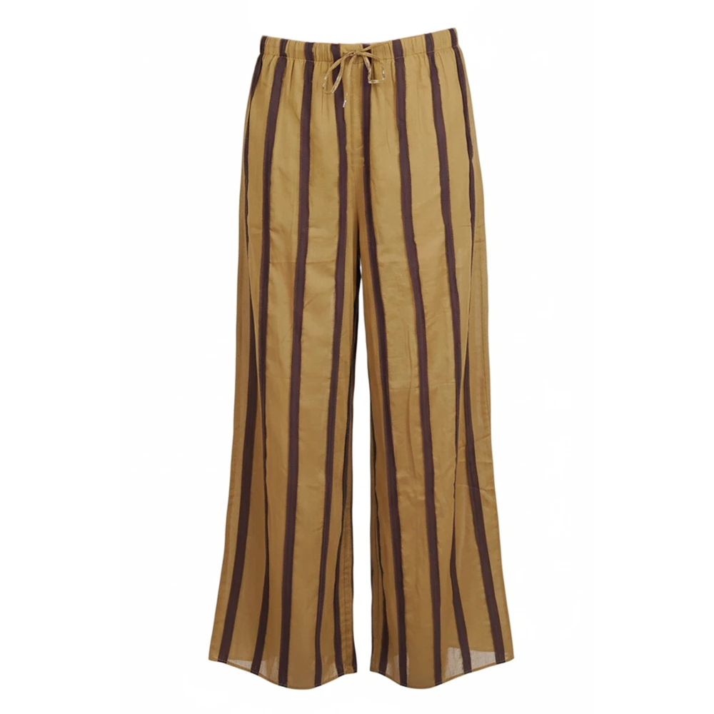 Niu Brown Wide Trousers, Female, M, Striped Appliqué Trousers