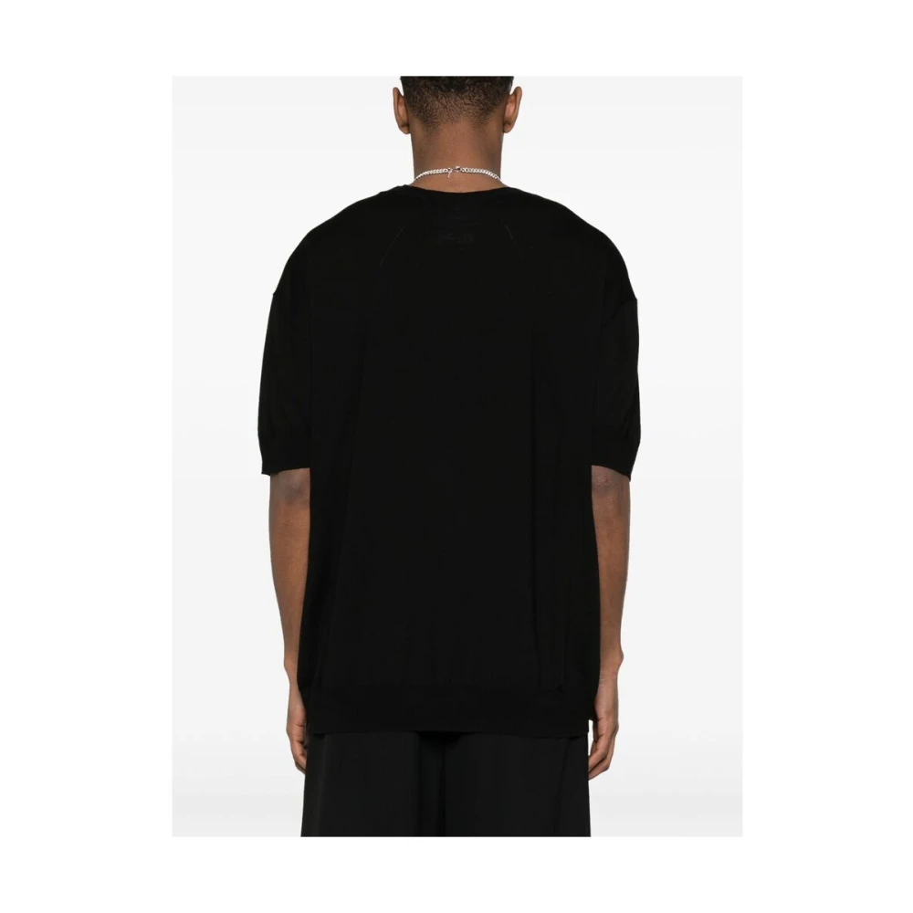Jil Sander Zwart Wol Gebreid Crew Neck T-shirt Black Heren