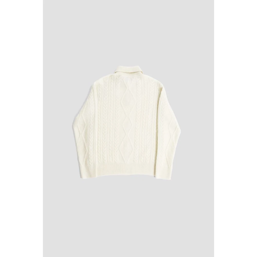 Burberry Witte Kabelgebreide Poloshirt White Heren