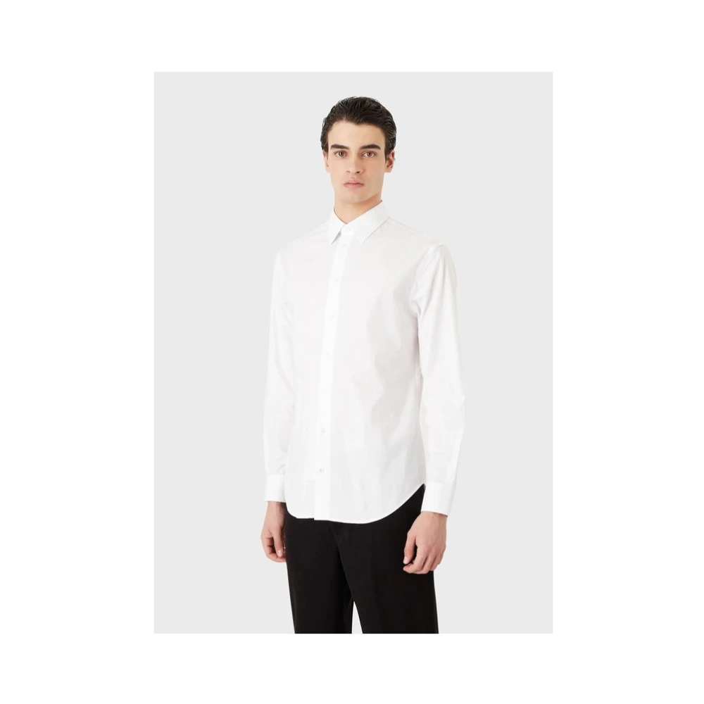 Emporio Armani Italiaanse Kraag Poplin Overhemd White Heren