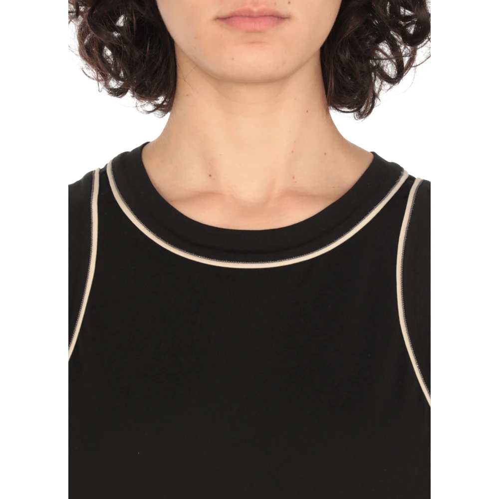 BRUNELLO CUCINELLI Zwart Katoenen Top met Messing Details Black Dames
