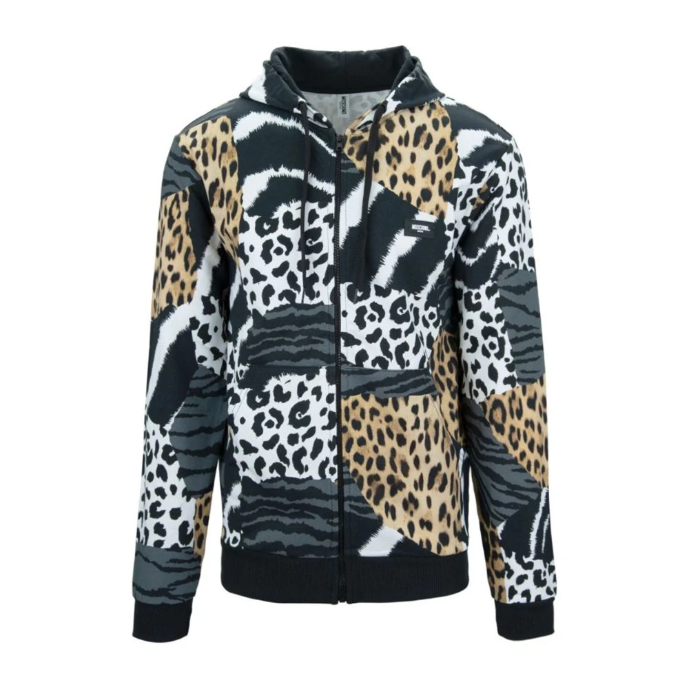 Moschino Zwarte Leopard Logo Hoodie Black Dames