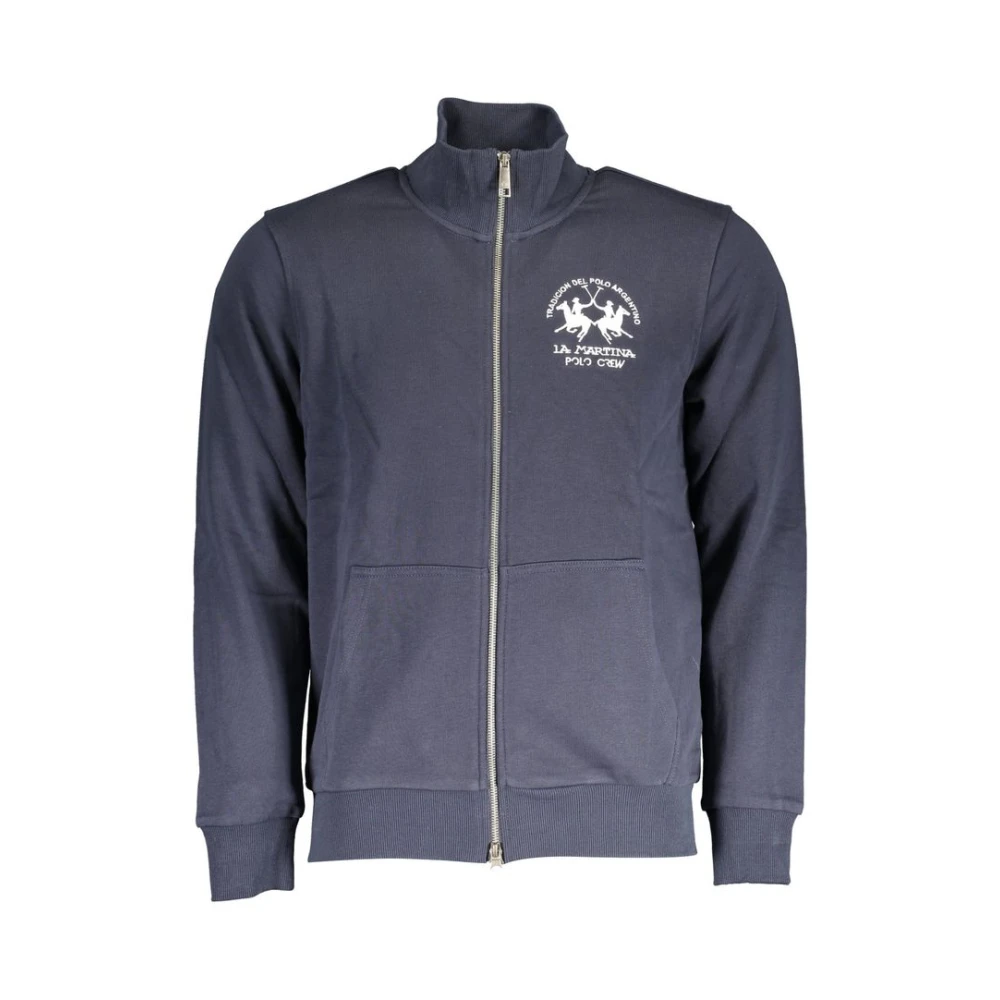 La Martina Men's Blue Cotton Jumper With Embroidery - Zip-Throughs - M- Sweatshirts & Hoodies