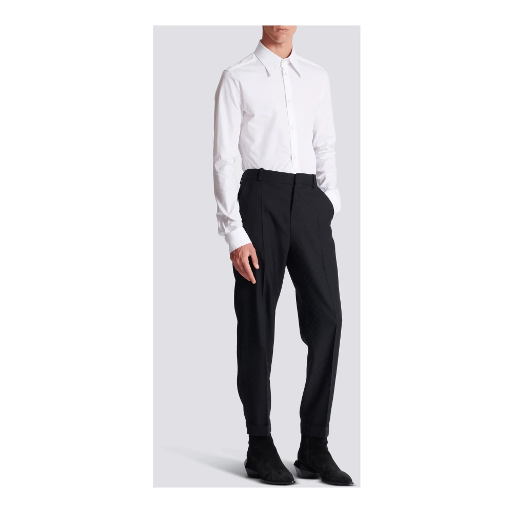 Balmain Monogram Wool Trousers Black Heren