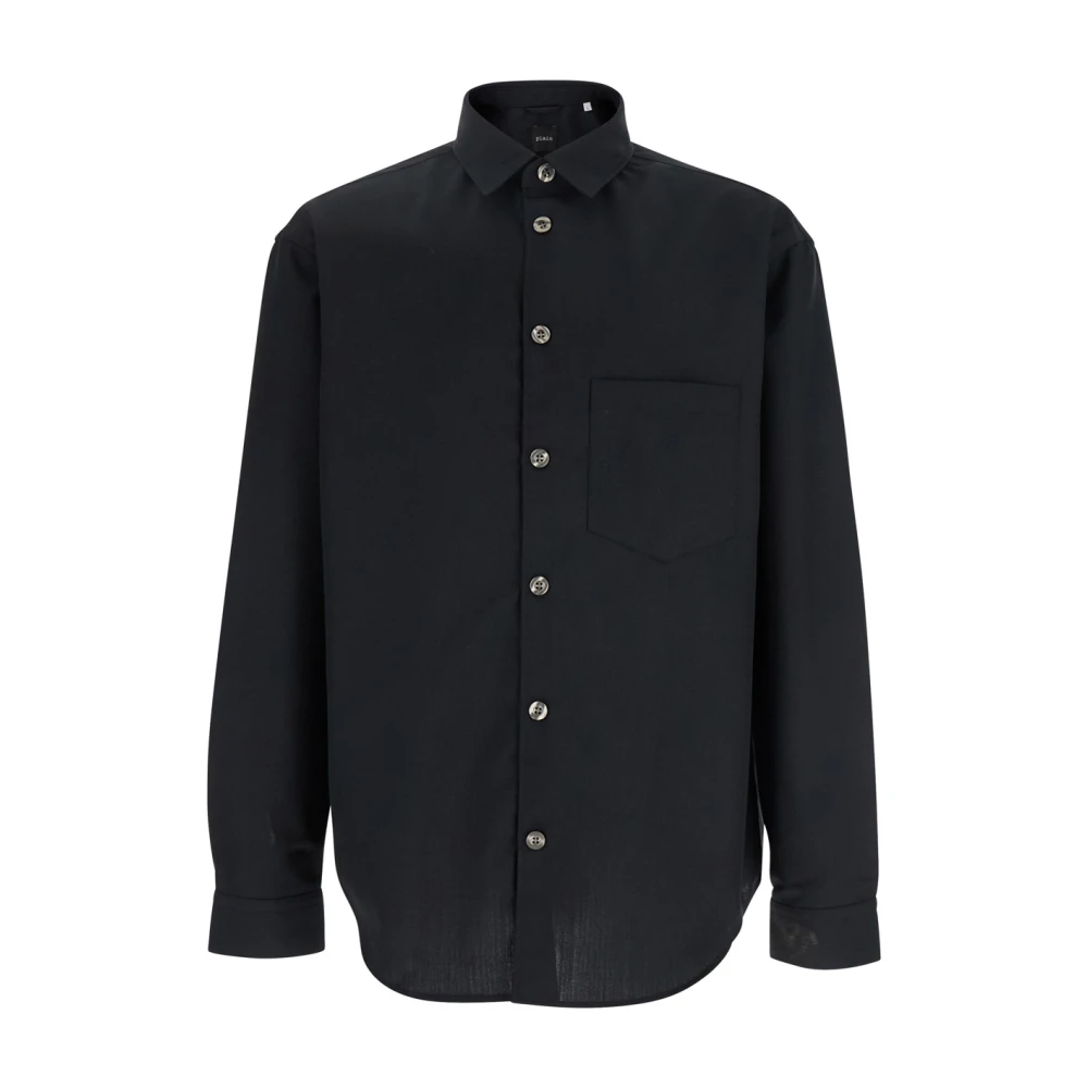 Plain Units Klassiek Zwart Wolblend Overhemd Black Heren