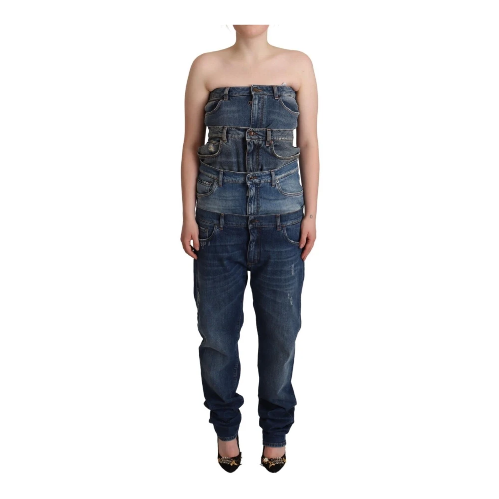 Dolce & Gabbana Women's Blue Dark Cotton Strapless Denim Jumpsuit Dress - Jumpsuits - S - Jumpsuits & Playsuits