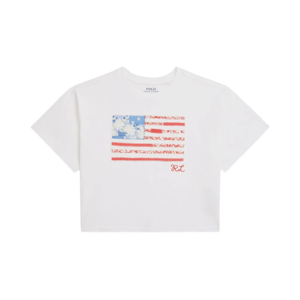 Polo Ralph Lauren Donna Bianco Flag Cotton Jersey Tee