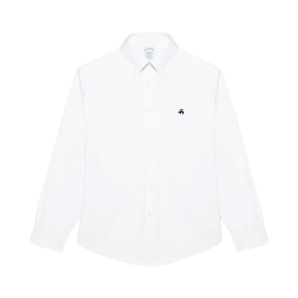 Brooks Brothers Witte Regular Fit Non-Iron Stretch Supima Katoenen Casual Overhemd met Button-Down Kraag White Heren