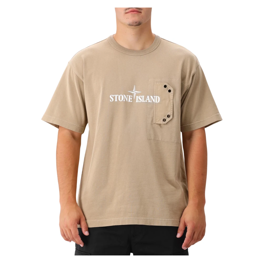 Stone Island Beige Logo Ficka Tee Beige, Herr