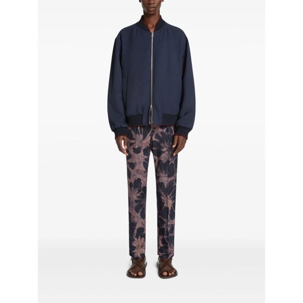 Dries Van Noten Omkeerbare Blauwe Bloemenbomberjas Blue Heren