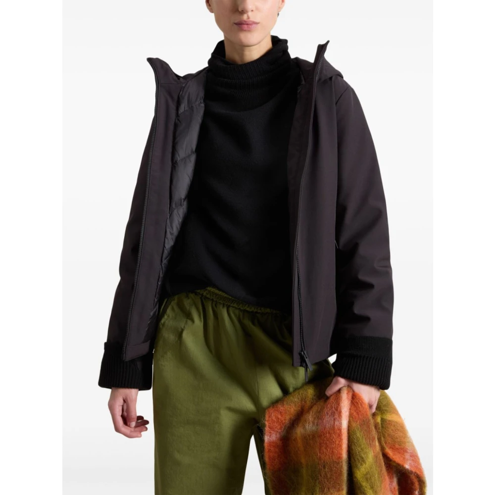 Woolrich Zwarte Softshell Hooded Winterjas Black Dames