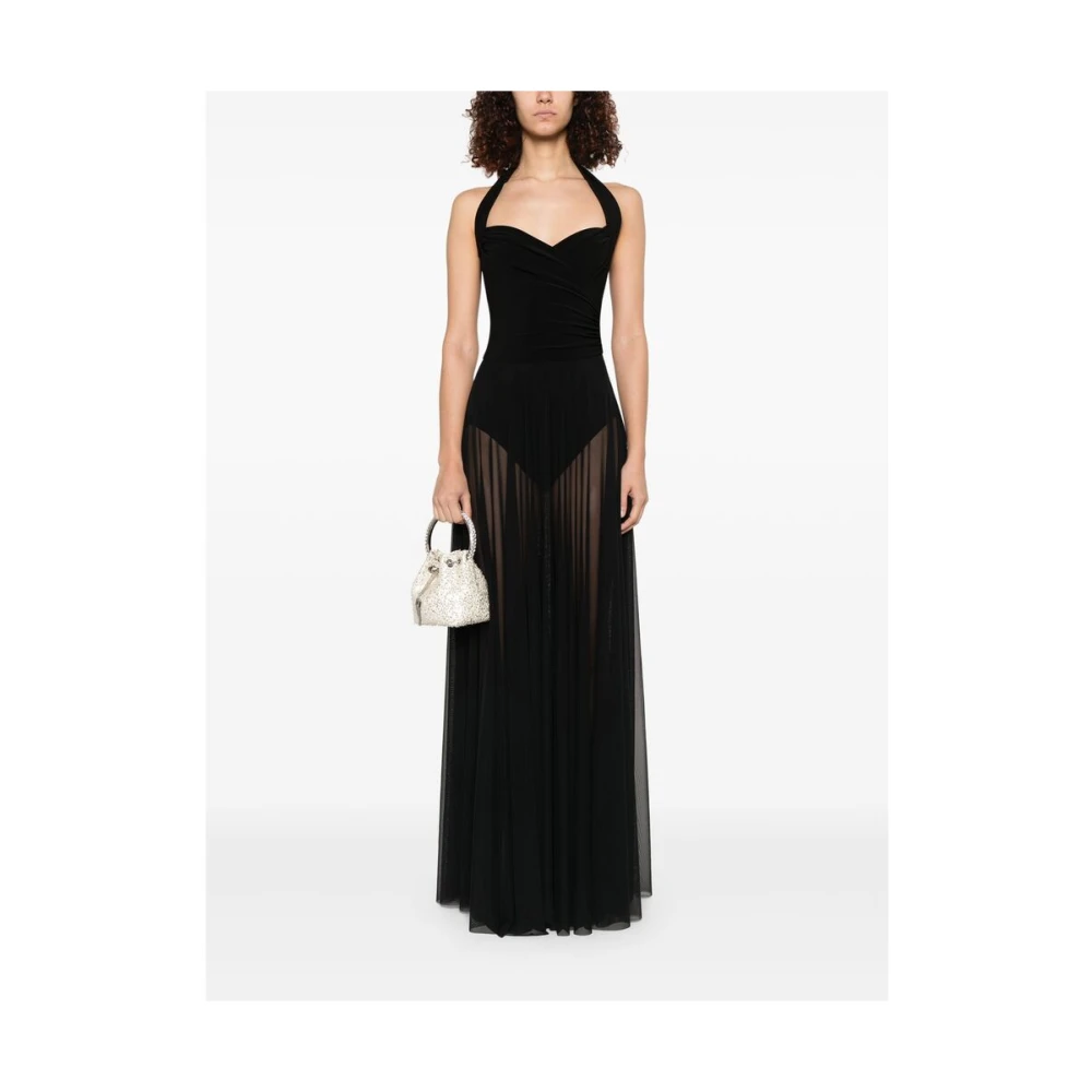 Norma Kamali Zwarte Doorschijnende Overlay Gedrapeerde Jurk Black Dames