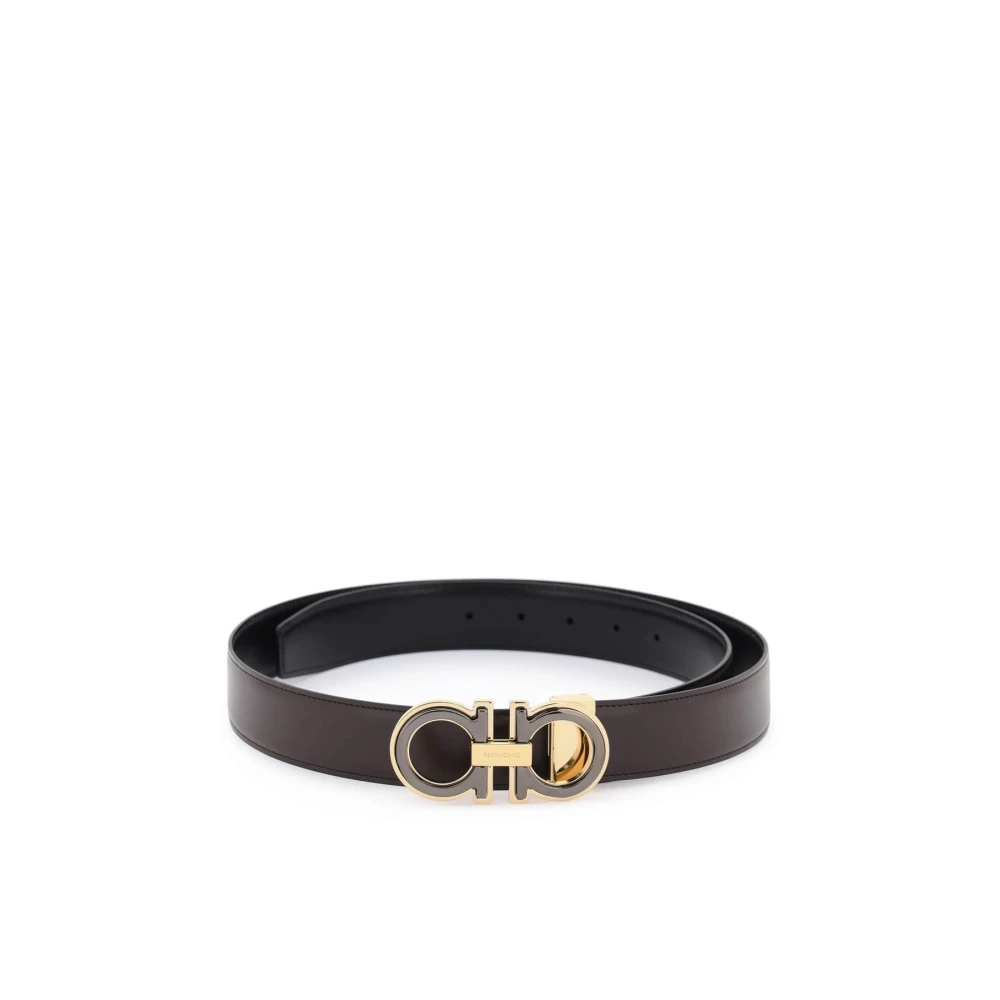 Salvatore Ferragamo Omkeerbare Gancini Leren Riem Black Heren