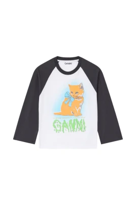 Vit Katt Grafisk Baseball Tee