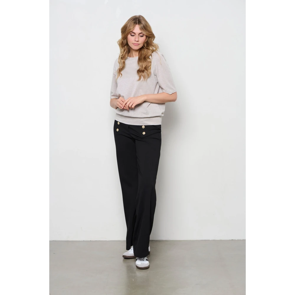 &Co Woman Zwarte Straight Broek met Details Black Dames