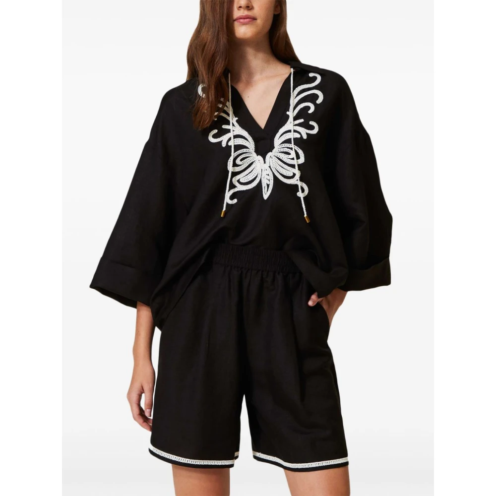 Twinset Zwarte Shorts met Elastische Tailleband Black Dames