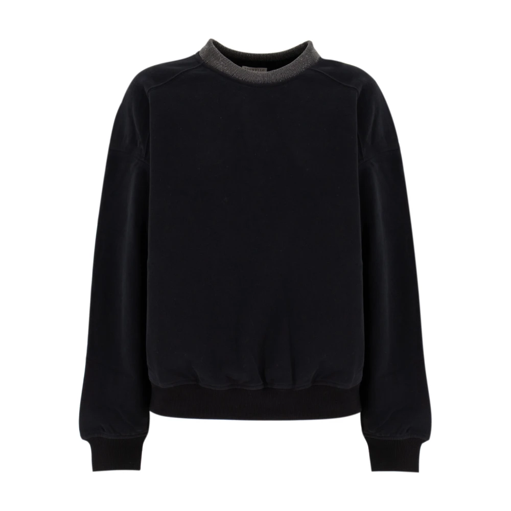 BRUNELLO CUCINELLI Elegante Juweel Geborduurde Gebreide Shirt Black Dames