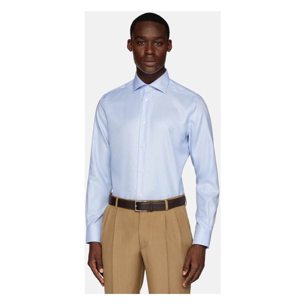 Boggi Milano Slim Fit Houndstooth Katoenen Dobby Overhemd Blue Heren