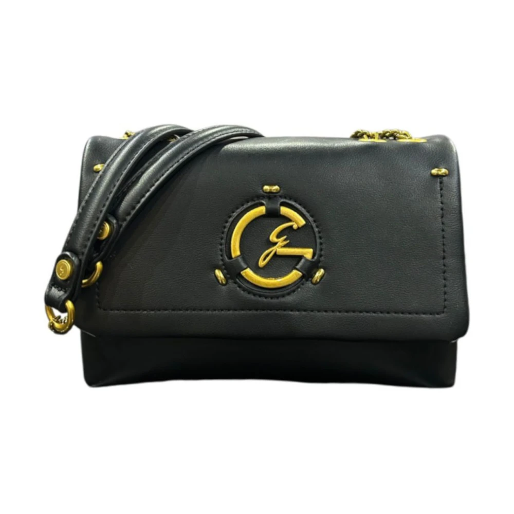 Gattinoni Zwarte Schoudertas met Gouden Logo Black Dames
