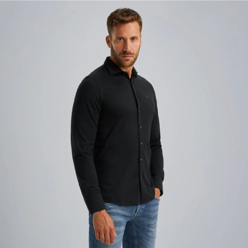 PME Legend Satin Jersey Overhemd met Kent Kraag Black Heren