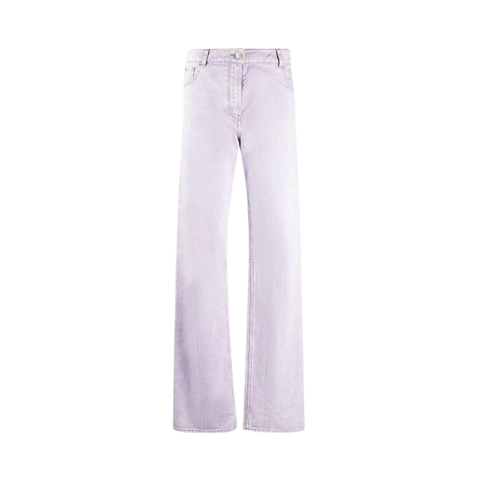 Nina Ricci Rechte Jeans met Contraststiksels en Geborduurd Logo Pink Dames