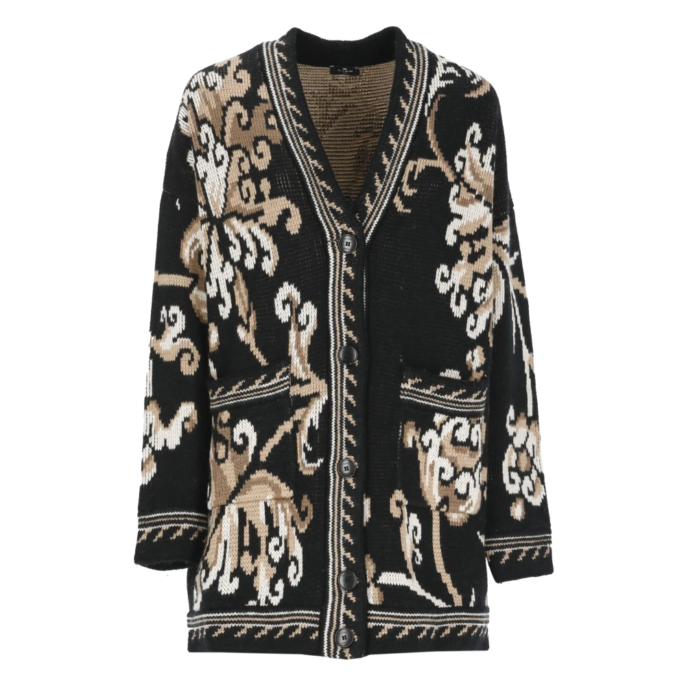 Etro Cardigans, Female, 2XS, Jacquard Knit Cardigan Black