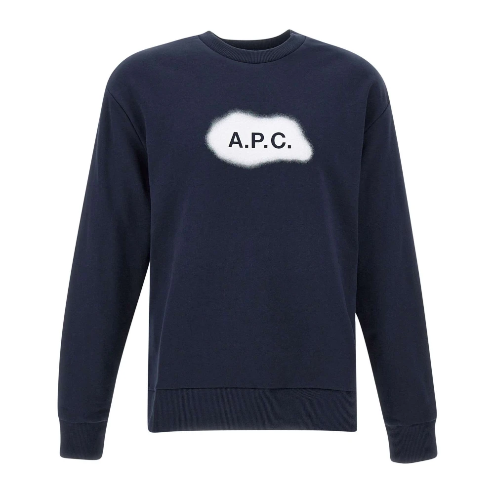 A.p.c. Men's Blue Sweatshirts,, Cotton Sweatshirt Extra Large
