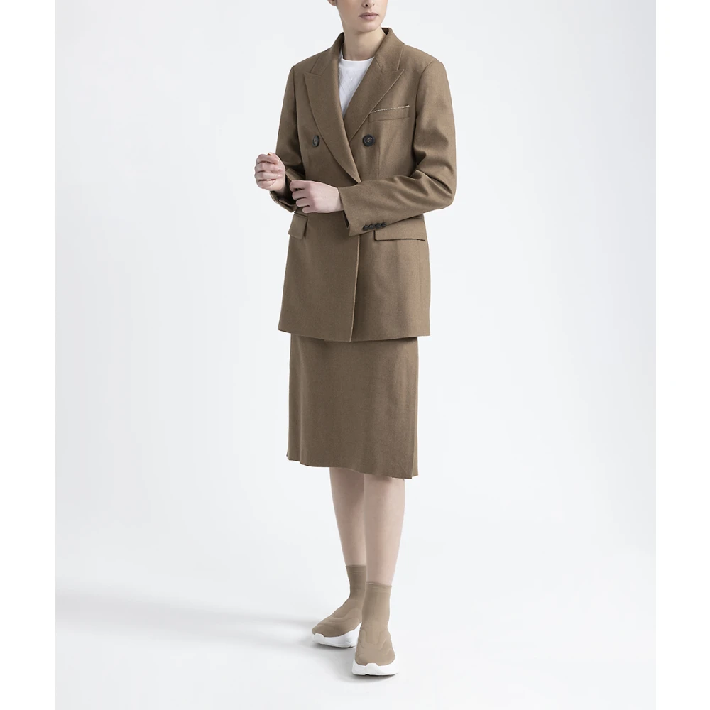 PESERICO Wollen en kasjmier flanel double-breasted blazer Brown Dames