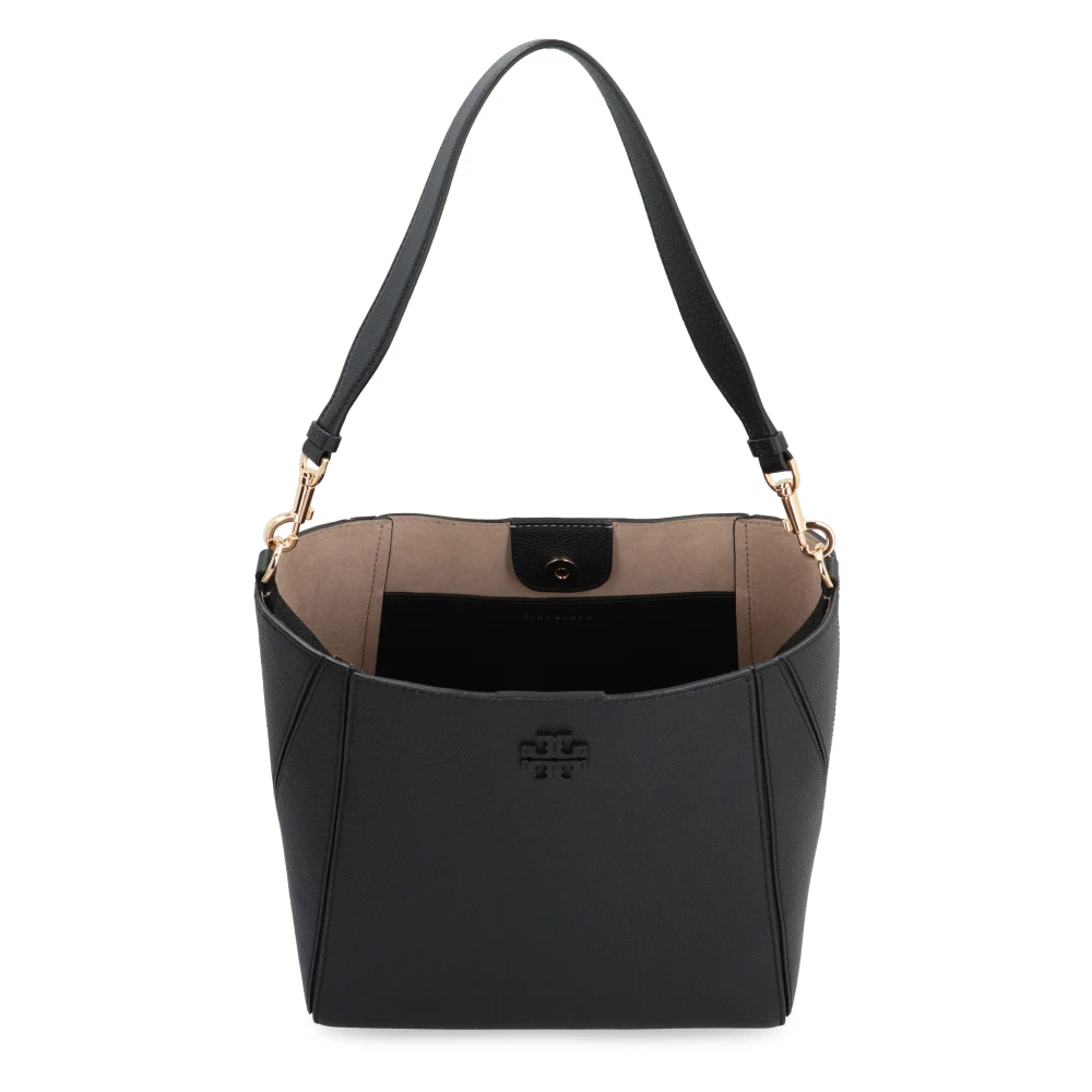 TORY BURCH Korrelig Leren Bucket Tas met Afneembare Band Black Dames