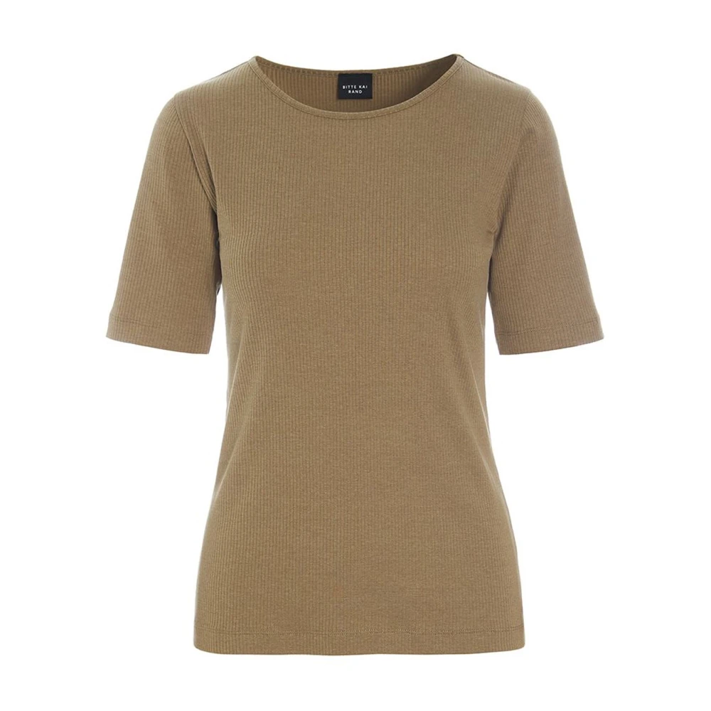 Bitte Kai Rand Ribgebreide blouse in Nutmeg Beige Dames
