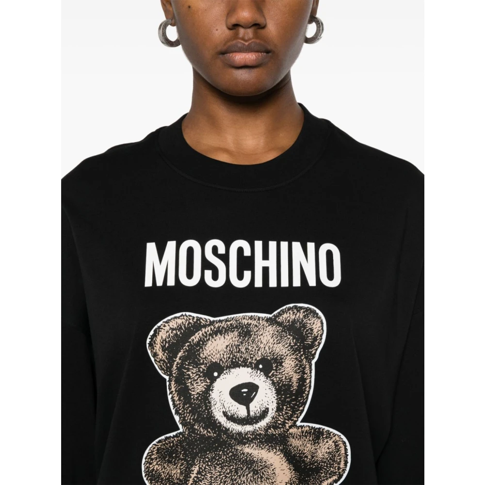Moschino Teddybeerprint Katoenen Jurk Black Dames