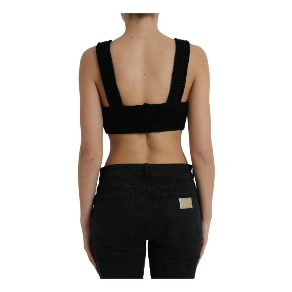 Dolce & Gabbana Zwarte Cashmere V-Hals Crop Top Black Dames