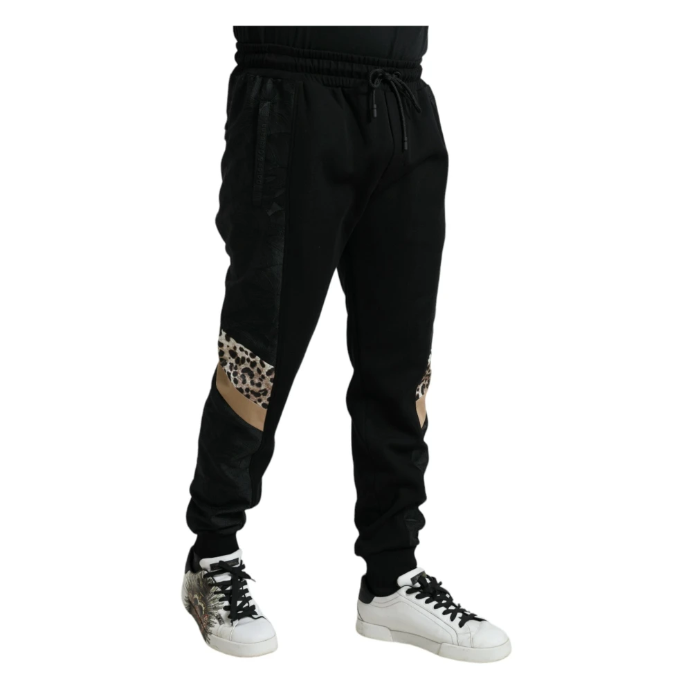 Dolce & Gabbana Elegante Zwarte Luipaard Jogger Broek Black Heren