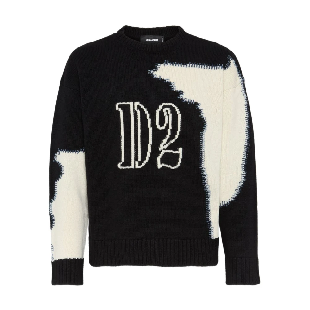 Dsquared2 Men's Multicolor Round-Neck Knitwear, L, Two-Tone Crew Neck Jumper