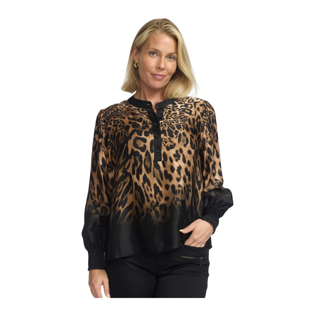 2-Biz Bruine Leo Blouse met Pofmouwen Brown Dames