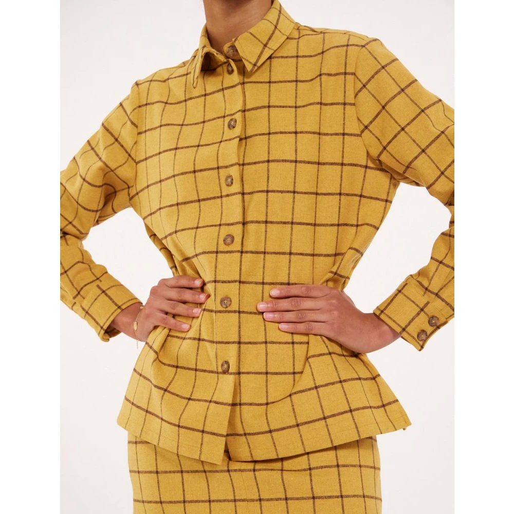 Ines De La Fressange Paris Oker Geruit Wol Overhemd Yellow Dames