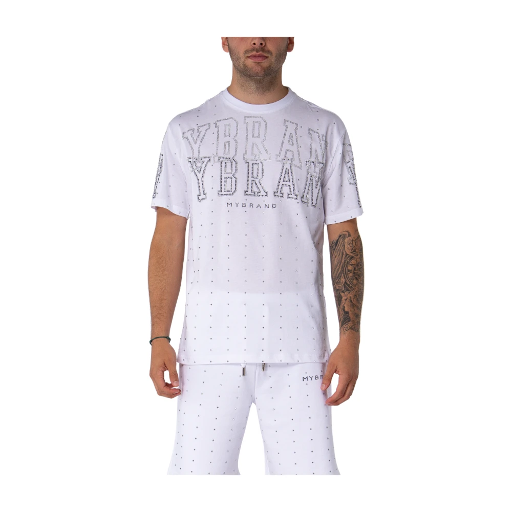 My Brand Rhinestone T-shirt Wit Turkoois White Heren