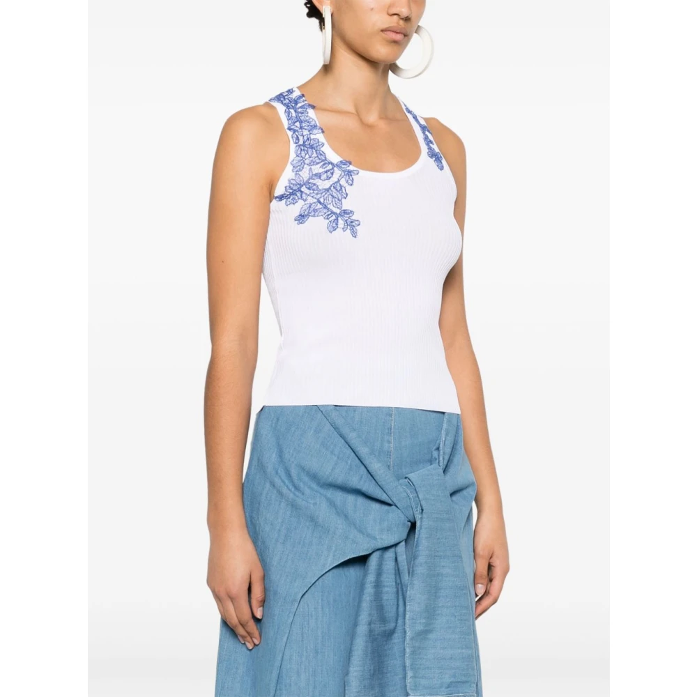 Ermanno Scervino Witte Mouwloze Top met Geribbelde Details White Dames
