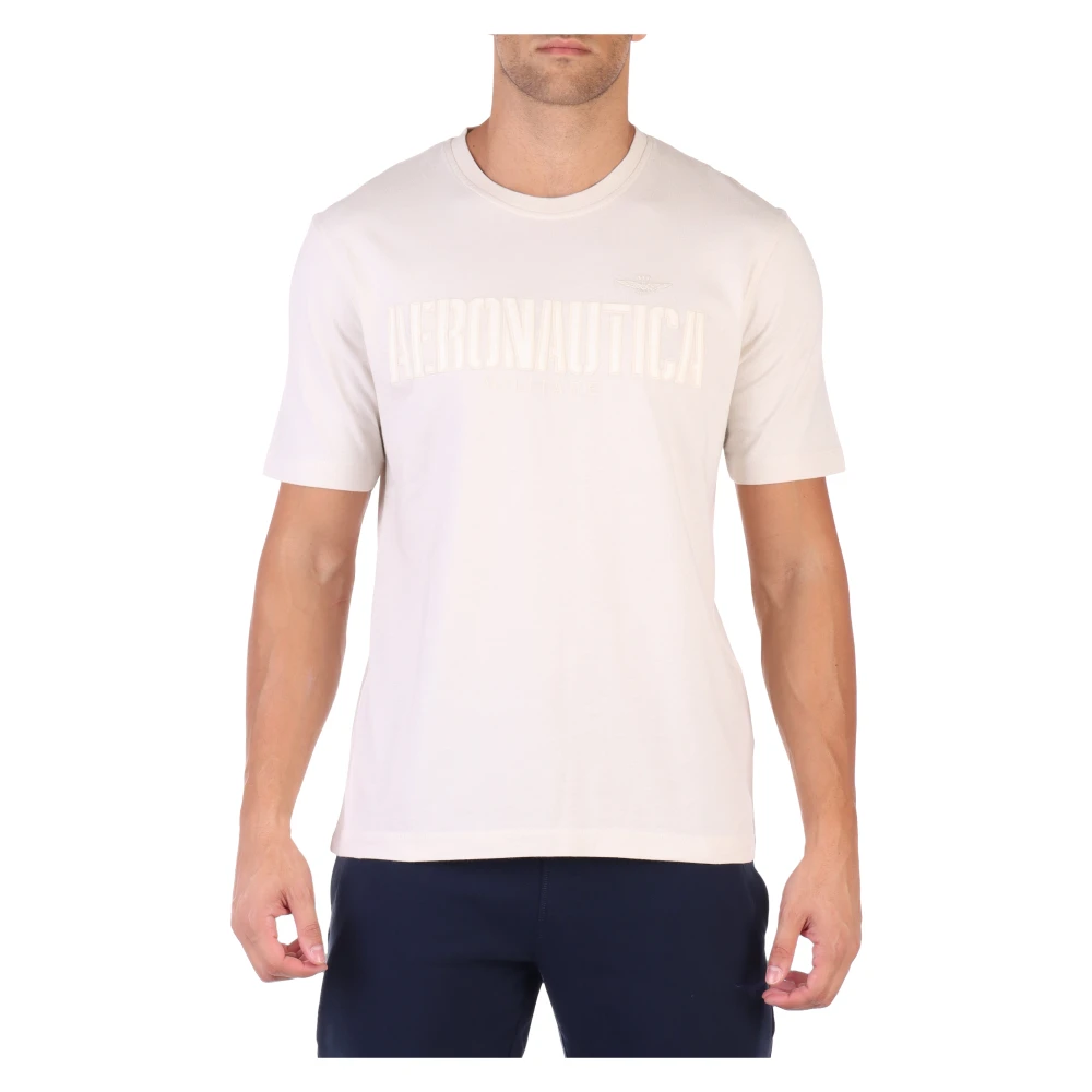Aeronautica militare Geborduurd Logo Katoenen T-shirt White Heren