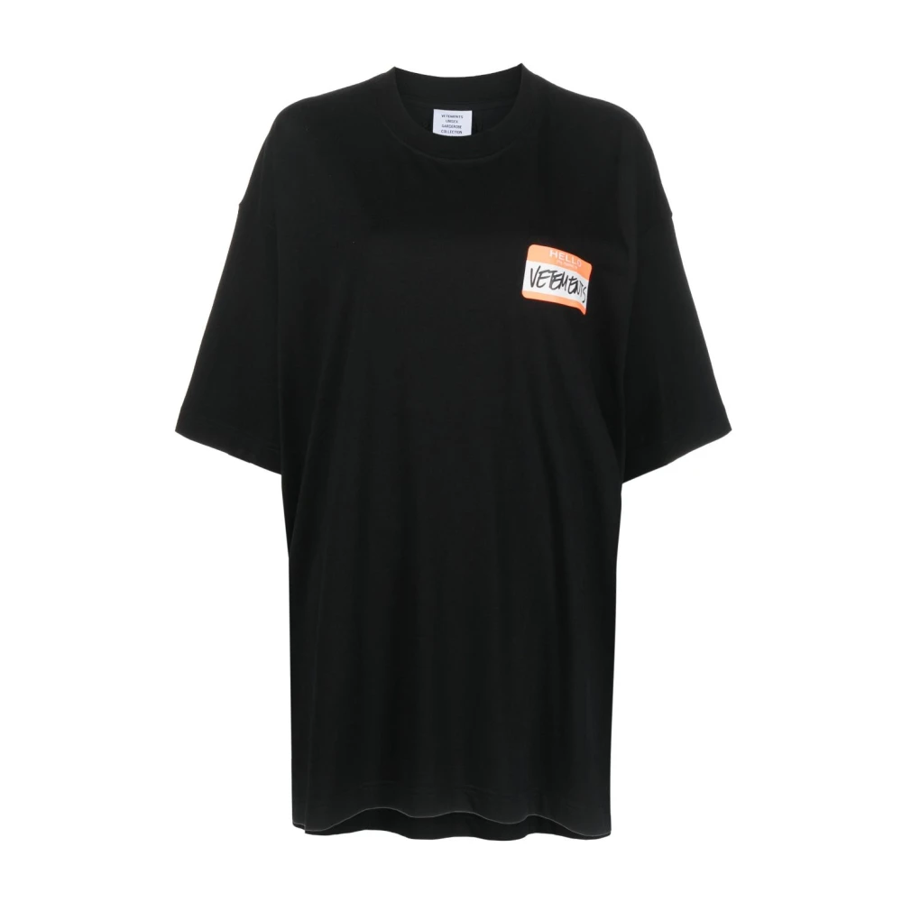 Vetements Zwart Logo-Print T-shirt met Oversize Mouwen Black Heren