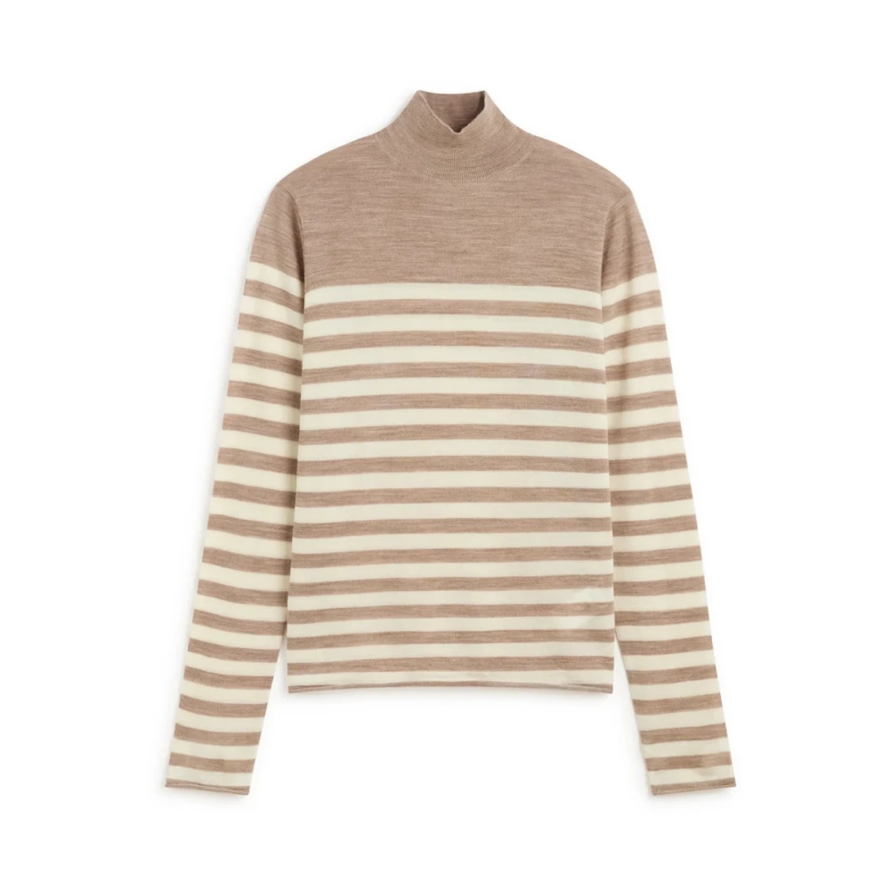 Ecoalf Gestreepte Gebreide Turtlenecks Beige Dames