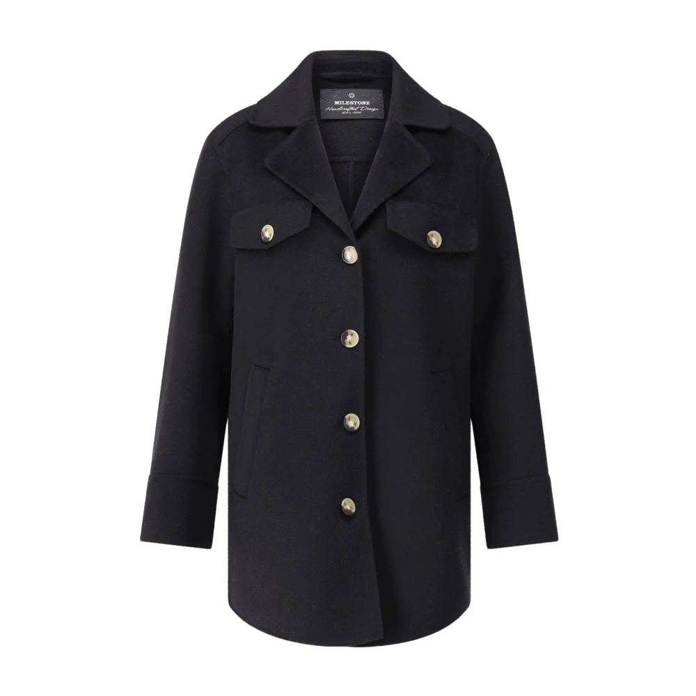 Milestone Elegante wollen jas met revers Black Dames