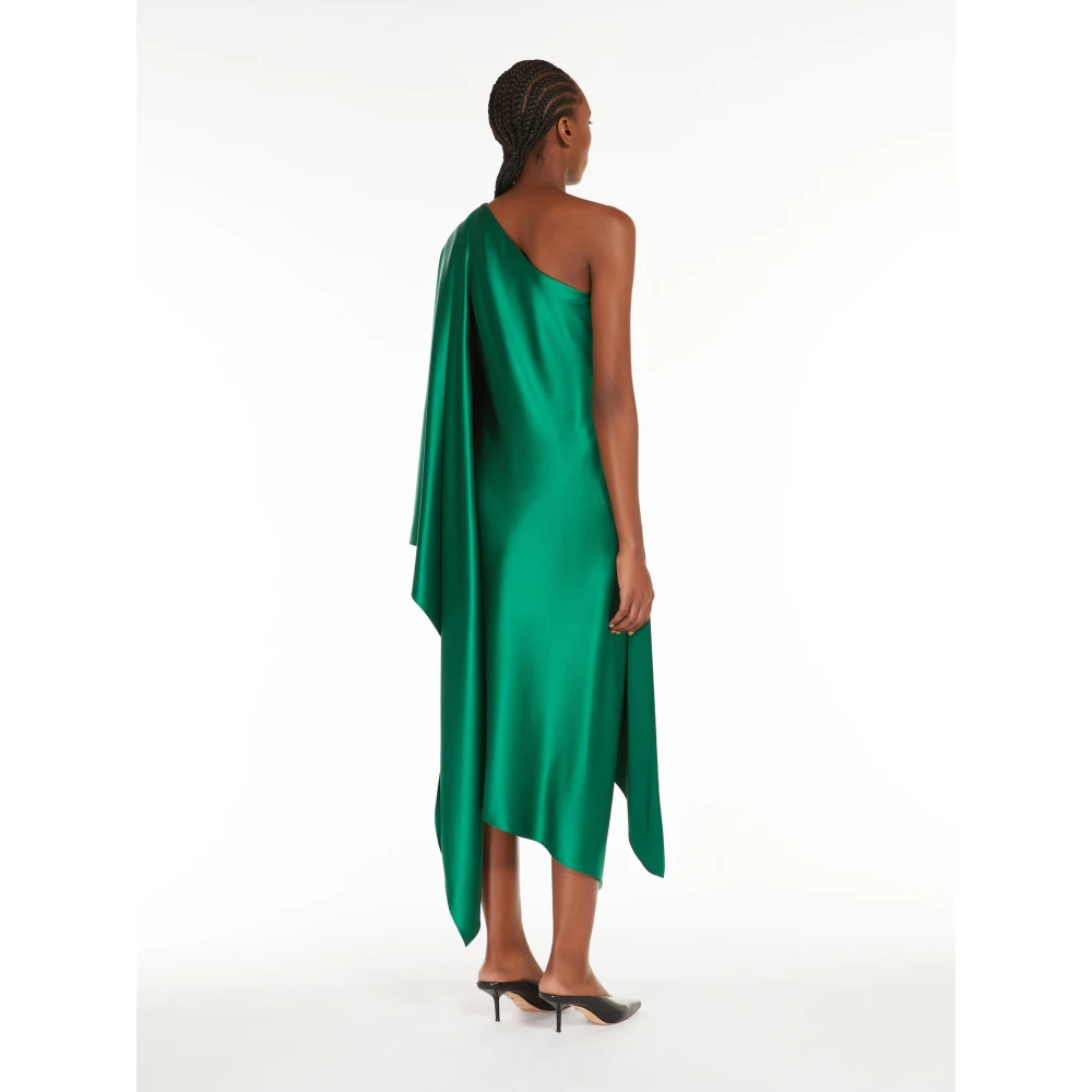 Max Mara Groene One Shoulder Midi Jurk met Mantel Detail Green Dames