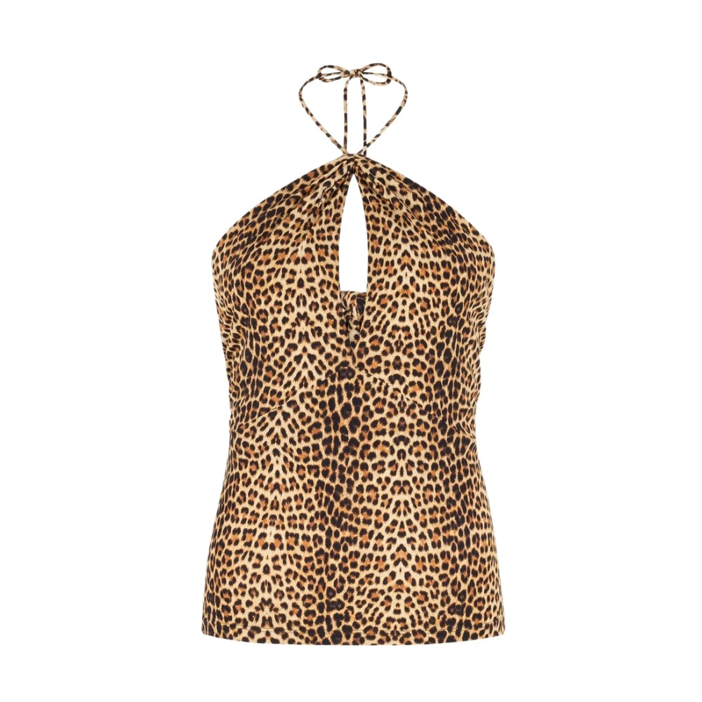 Roberto Cavalli , Sleeveless Tops, Female, Brown, L, Baby Jaguar Print Top
