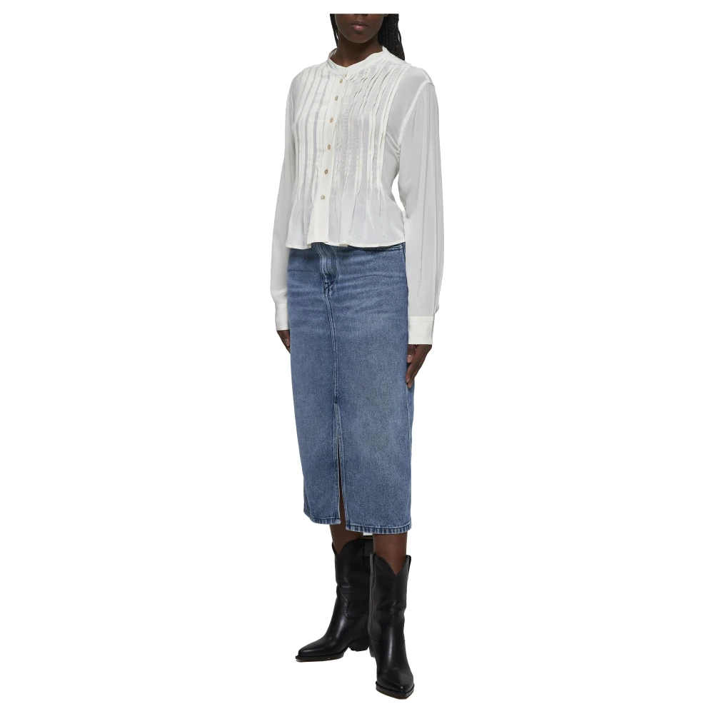 Isabel marant Mandarijn Kraag Ivoor Blouse met Plooien Beige Dames