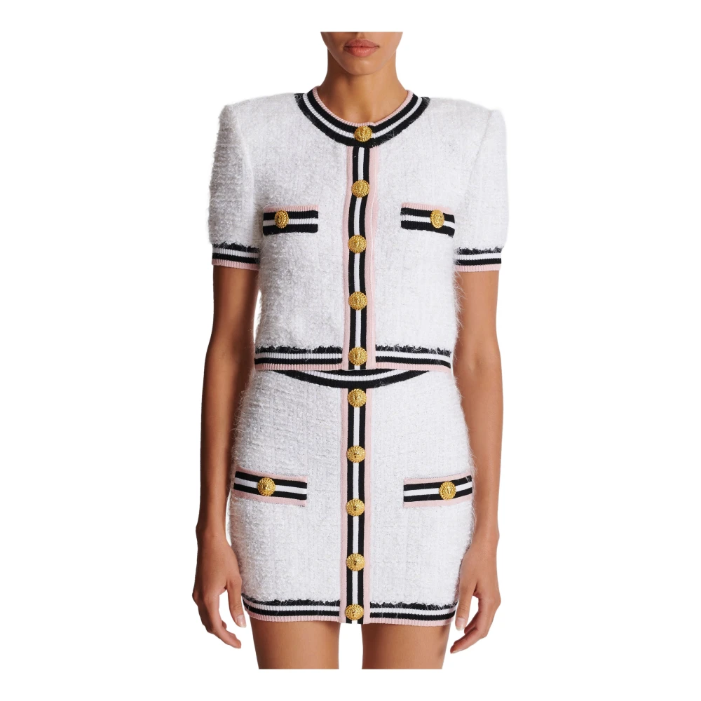 Balmain Monogram gebreide vest White Dames