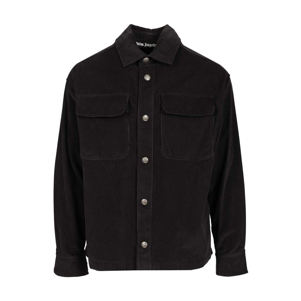 Palm Angels Light Jackets, Male, M, Classic Logo Corduroy Overshirt Gray