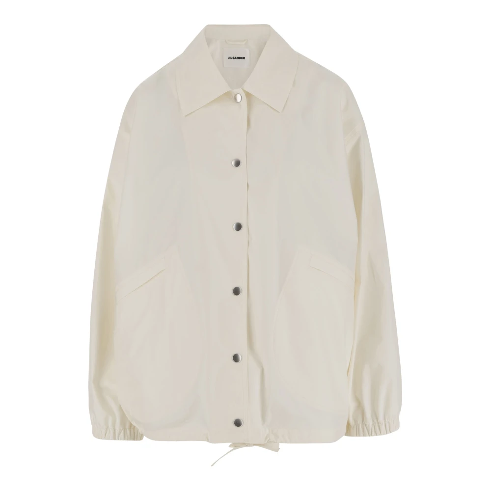 Jil Sander Logo Katoenen Jas met Trekkoordzoom White Dames