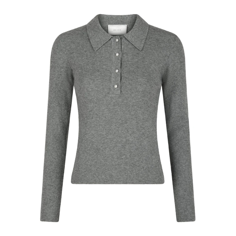 NEO NOIR Donkergrijze gebreide trui met parelknopen Gray Dames