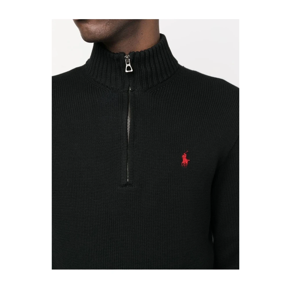 Polo Ralph Lauren Zwarte Katoenen Trui met Hoge Kraag Black Heren